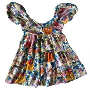 Entro Multicolor Dress with puff sleeves and ruffle hem